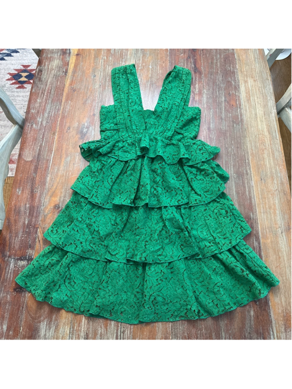 N°21 Green Lace Tiered Mini Dress V-Neck Ruffled Wedding Guest Small Designer